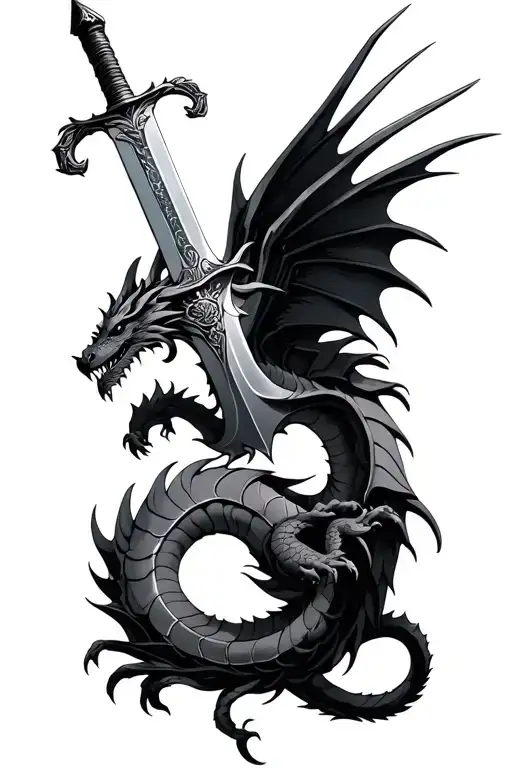 Large Sword With Small Dragon Outstretched Wings