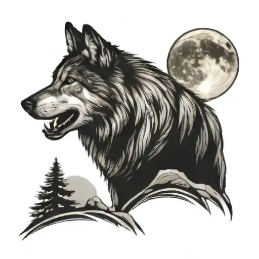 Wolf Howling Moon