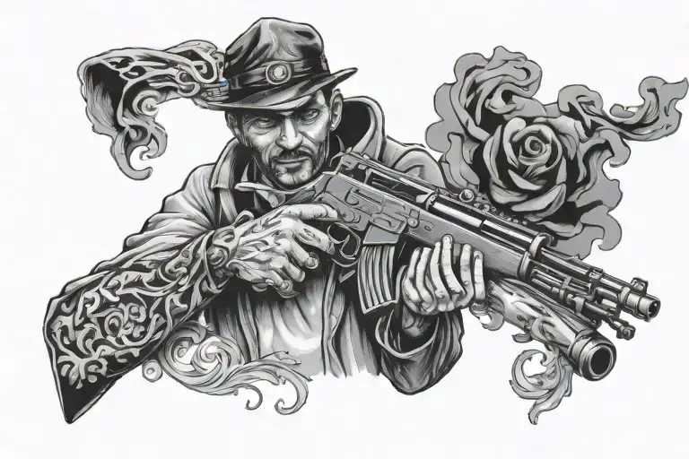 Omerta Tatto With Ak 47 Smoking