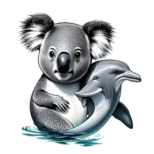 Koala And Dolphin Swimming