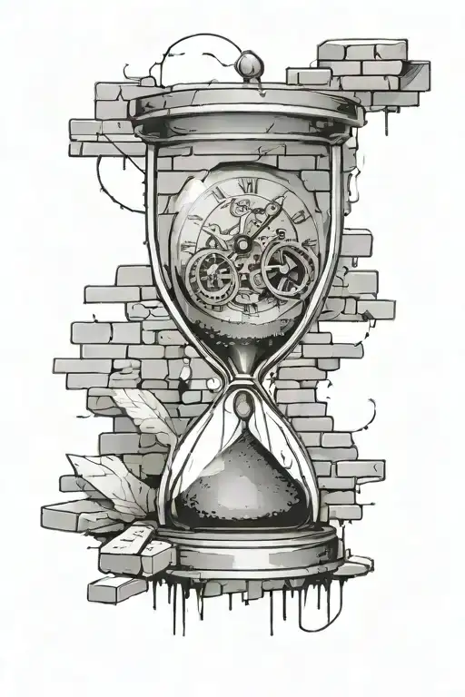 Hour Glass With Clock Inside Surrounded By Bricks Flying