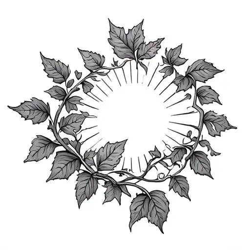 Horizontal Ivy Vine With Sun Rising And Light Rays In The Right Hand Corner