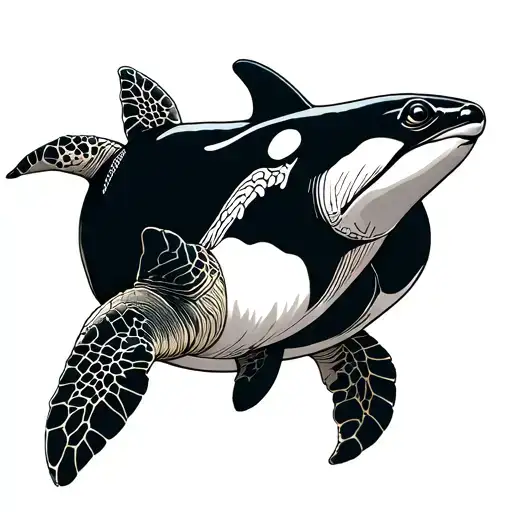 Sea Turtle And Orca Whale