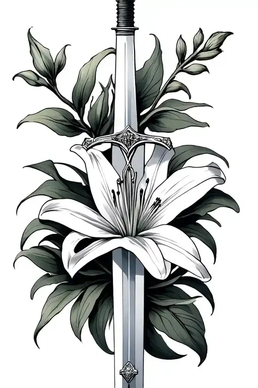 Sword Crossed With A Lily Flower