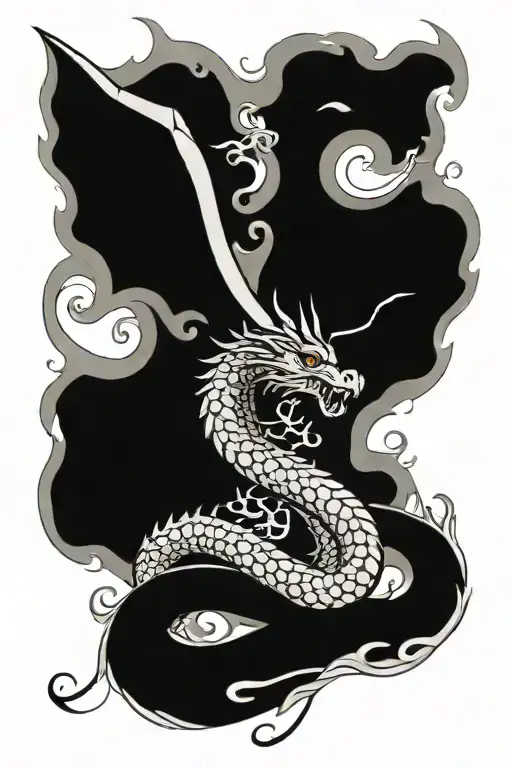 Serpent Dragon With Wings Closed Jumping Out Of Water Waves