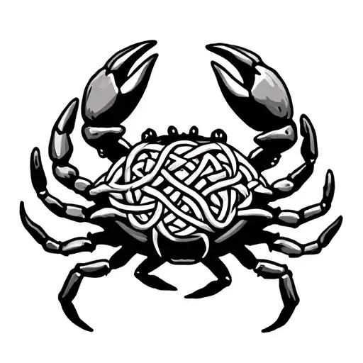 Celtic Knot Style Crab In Black And White Line Drawn