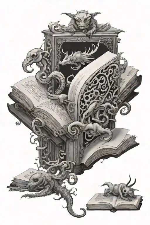 I Want An Open Book That Has Fantastic Creatures Coming Out Of It And That Is Simple