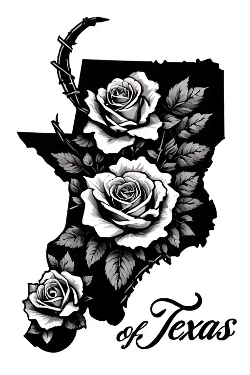 State Of Texas With Barb Wire And Roses