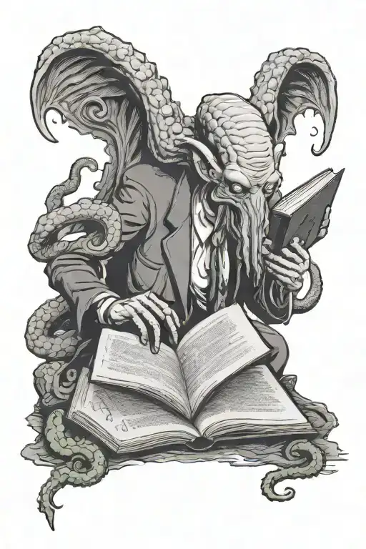 Cthulu Standing Behind Hp Lovecraft Reading A Book