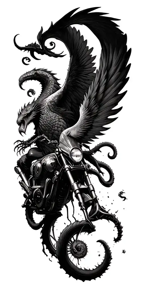 Kraken Attacking And Phoenix Rising And Motorcyle Crashed