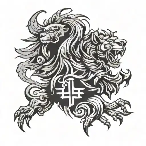 Polish Eagle And A Lion Head Jin And Jang Symbol Transformed