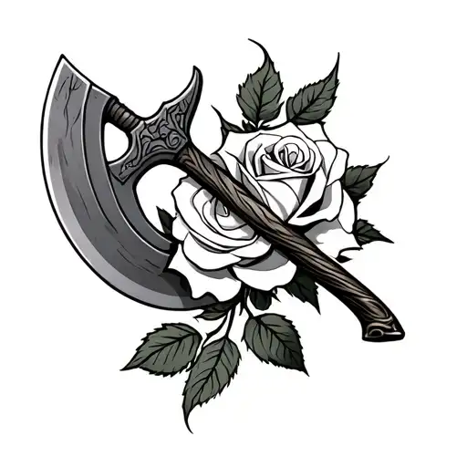 Viking Axe & Climind White Rose On It Realistic