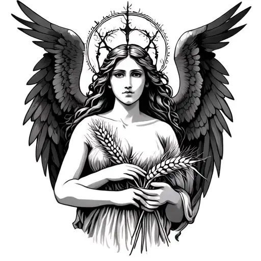 Virgo Maiden Holding Wheat With Wings