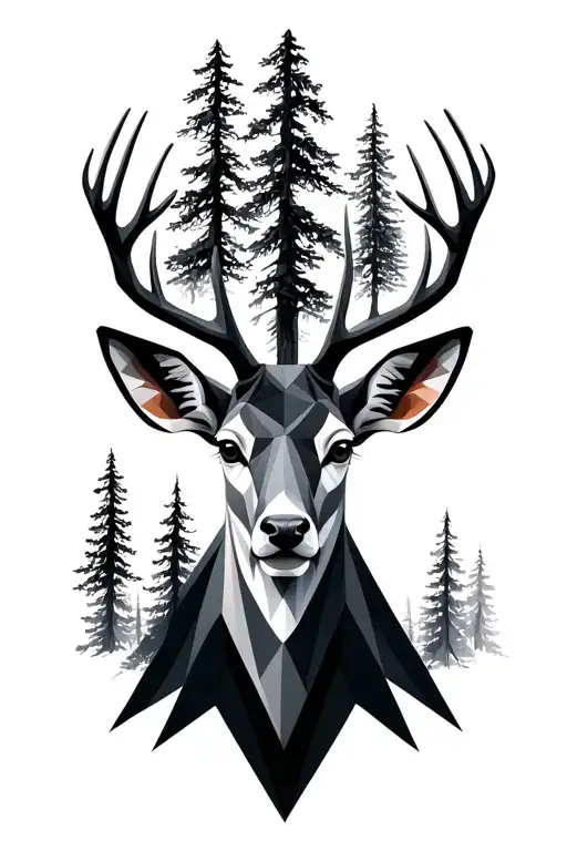 Geometric Deer Face With Antlers That Look Like Trees