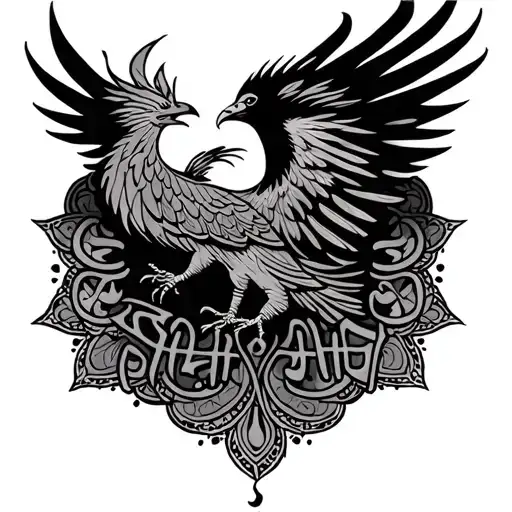 Phoenix Rising With Shakti Word In Hindi And Mandala Design