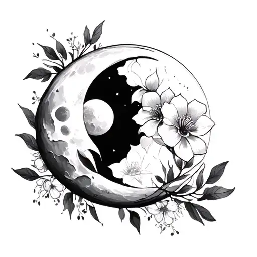 The Moon With Flowers Sketch