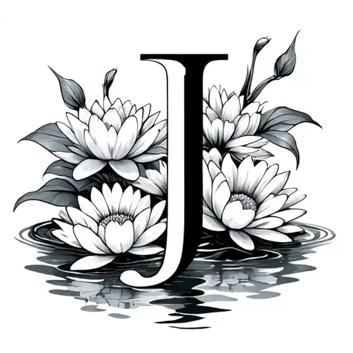The Letter J With Water Lilies And Daisies Surrounding It