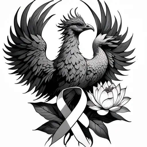 Phoenix And Lotus With Cancer Ribbon