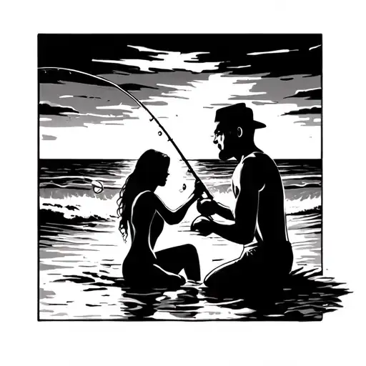 Man And Woman On The Beach The Man Is Fishing The Girl Is Sat Down