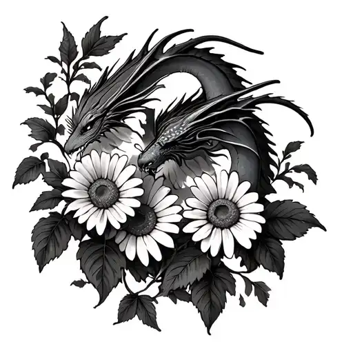 Dragonfies Around A Vine With Gerber Daisies