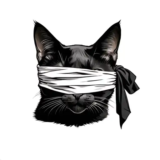 Black Cat With Cloth Blindfolded