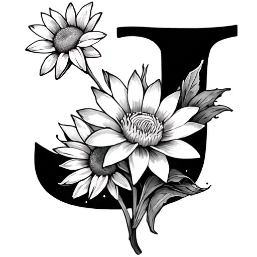Letter J With Daisies And Water Lily