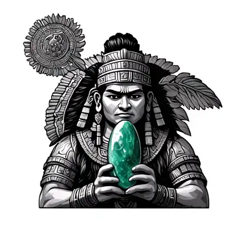 Mayan Warrior Holding A Jade Stone