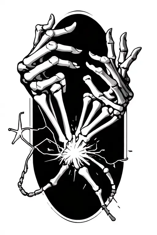 Skeleton Hands Holding Sparking Wires
