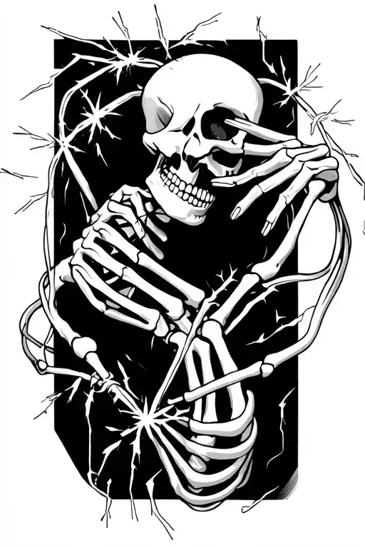 Skeleton Hands Holding Sparking Wires