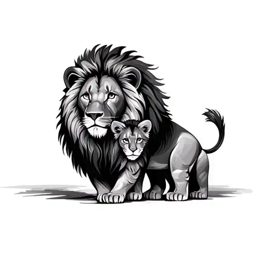 Lion With Cub Surrounded