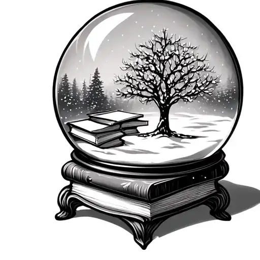 Snow Globe With Books As Base With Tree Inside