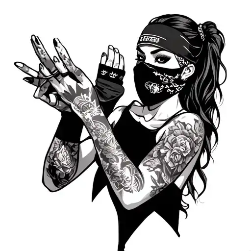 Female Gangster In Bandana Mask Holding