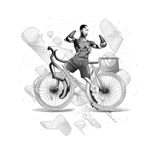 A Muay Thai Fighter With Boxing Gloves Riding A Bicycle Through A Nautical Map