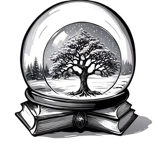 Snow Globe With Books As Base With Tree Of Life Inside