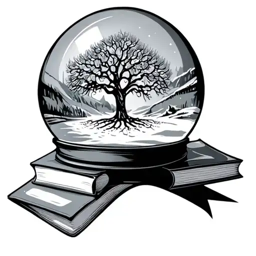 Snow Globe With Books As Base With Tree Of Life