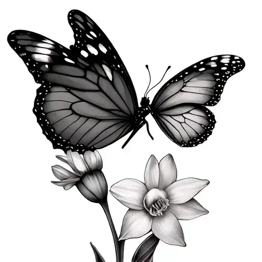 A Collarbone Tattoo That Includes 2 Butterflies And A Daffodil