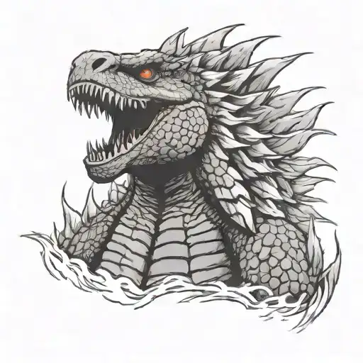 A Detailed Portrait Of Godzilla Breathing Fire With A Distressed Background