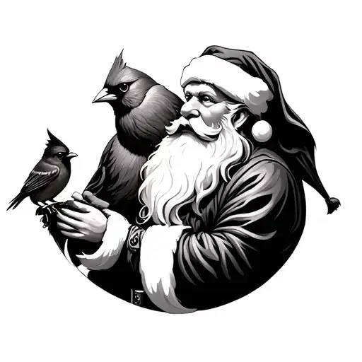 Santa Claus And A Cardinal Bird