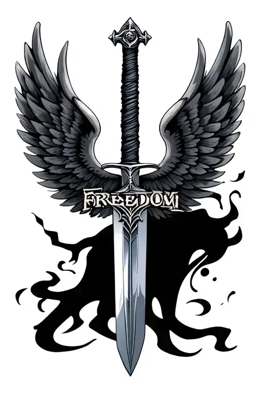 A Sword With Wings That Has The Word Freedom On It