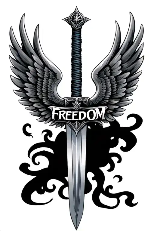 A Sword With Wings That Has The Word Freedom On It