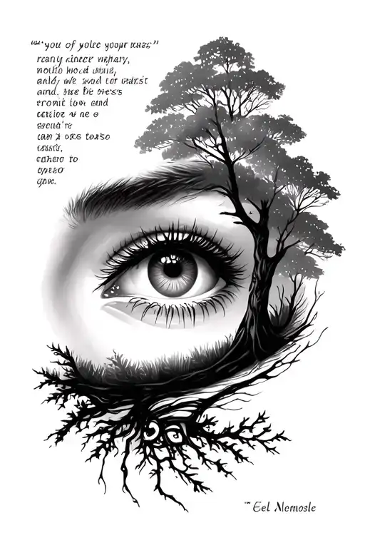 Women's Eye And Self Improvement Quote With Trees