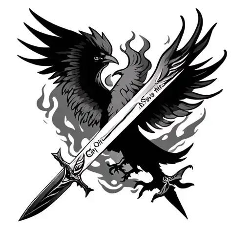 Gemini Sign With Sword And Fire Phoenix Bird And Phrase Says That Only God Can Save Me