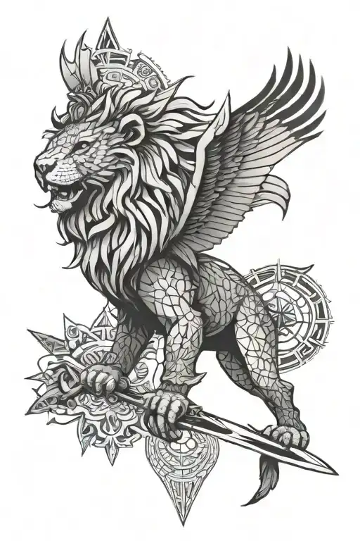 A Knife-wielding Leader With A Lion And Eagle In A Geometric Mandala Pattern