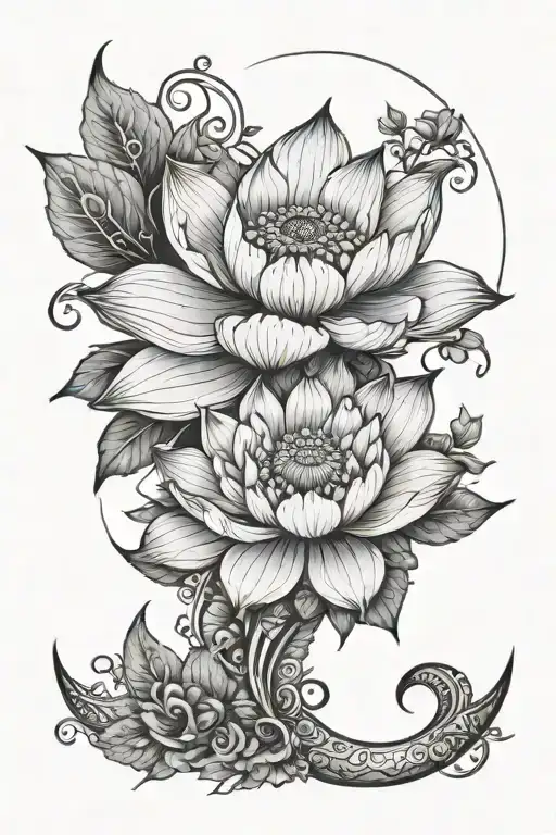 Crescent Moon Lotus Flower Unalome With Lace And Sunflowers