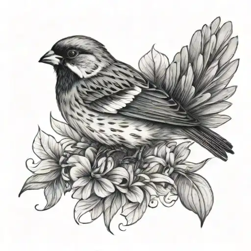 Sparrow With Three Babies Under Wing Attached