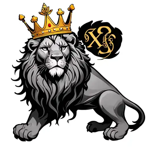 Lion Holding Crown With Initials Intertwined