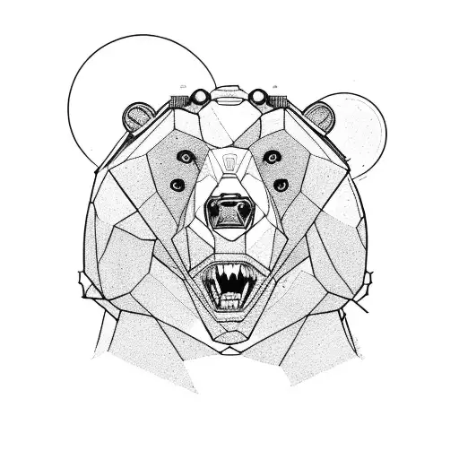 Bear Half-cyborg Roaring In Woods