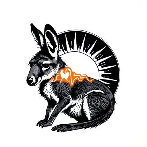 A Firefighter Kangaroo With A Heartbeat Inside A Rising Sun