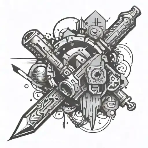 Design A Tattoo Featuring A Combination Of Gaming Symbols And Woodworking Tools