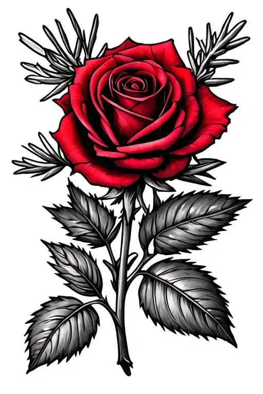 A Red Rose With Rosemary In It